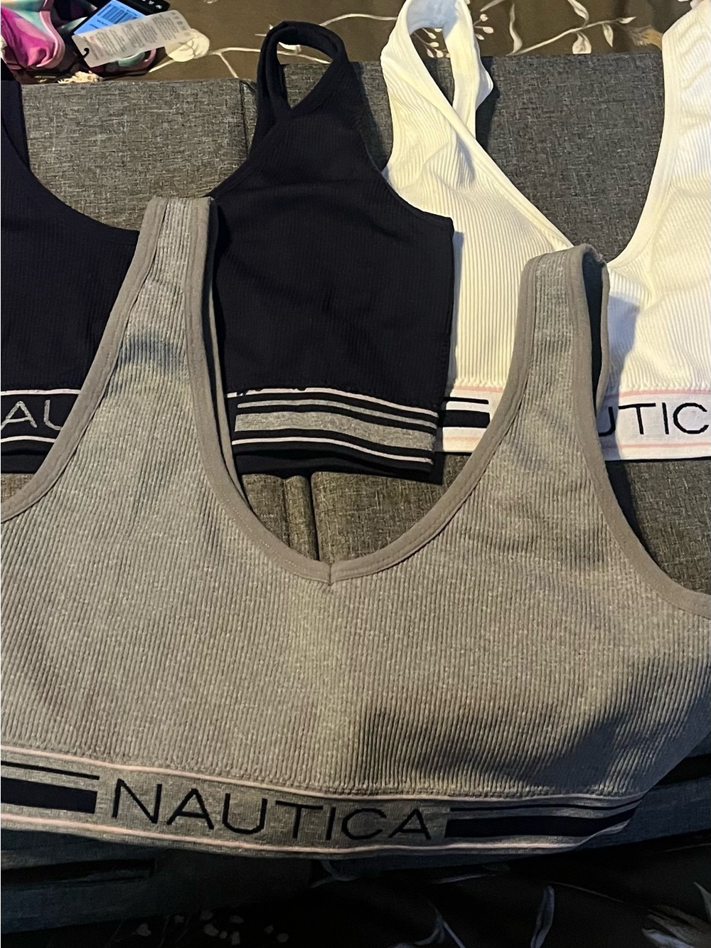 Nautica Ribbed Bralette Trio in Gray, Black & White